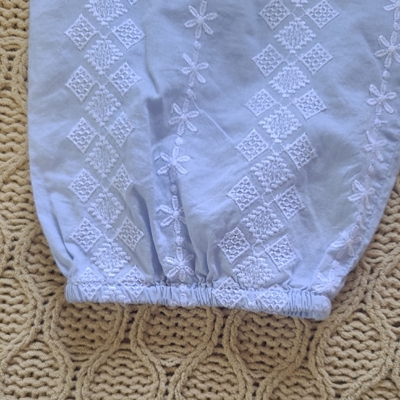 Talbots Blue & White Cotton Embroidered Peasant Top - Size 2X - Picture 6 of 8